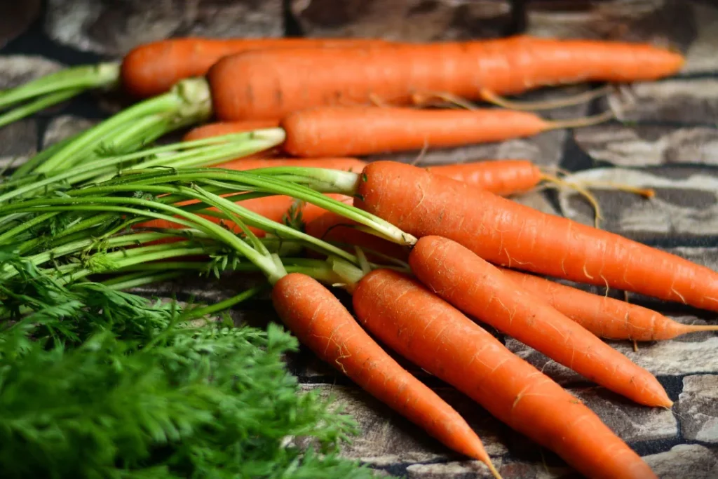 Carrots are rich in beta carotene and fiber. 