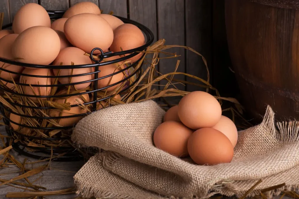 Eggs placed in a bucket. 