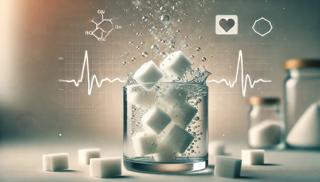 Close-up of sugar cubes dissolving in liquid, symbolizing how glucose rapidly enters the bloodstream after sugar consumption in diabetics