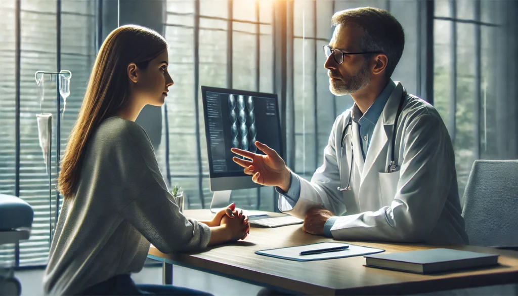 Doctor and patient in thoughtful consultation, representing the diagnostic journey of autoimmune disease brain fog.