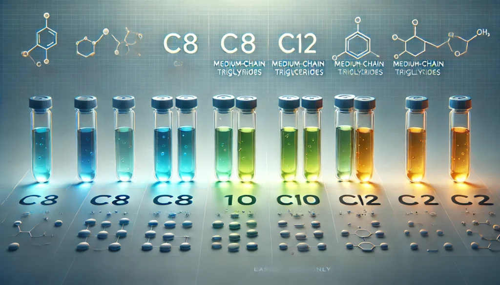 Visual comparison of C8, C10, and C12 medium-chain triglycerides to explain best MCT oil types