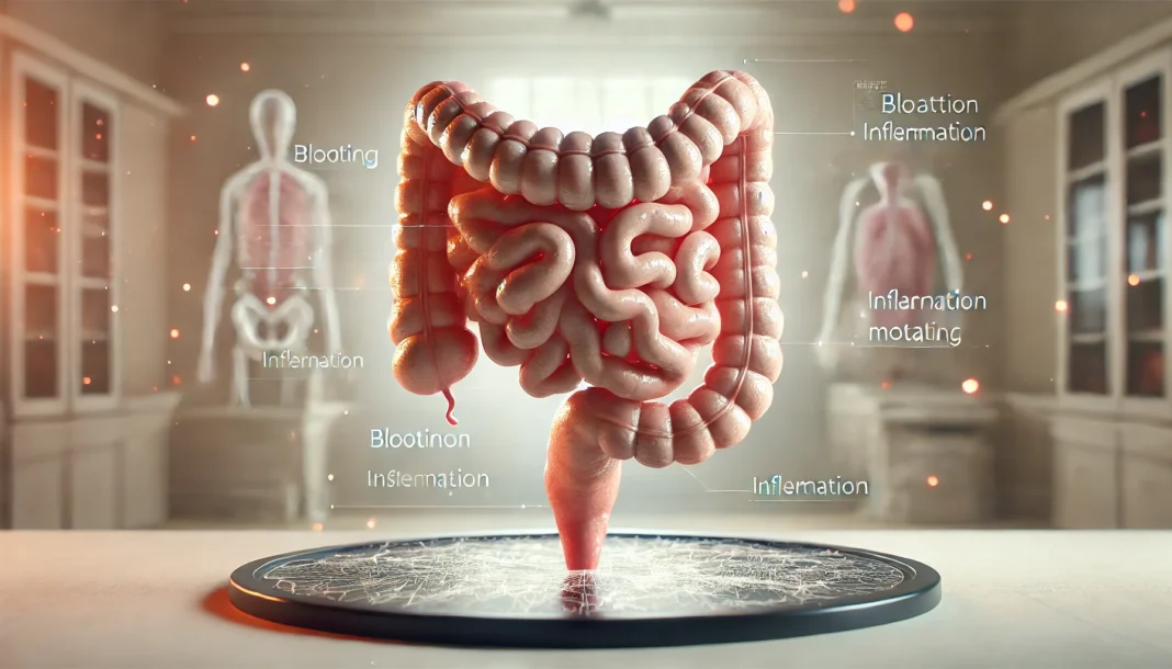 Detailed 3D rendering of human bowel system highlighting bowel problems in a clinical setting