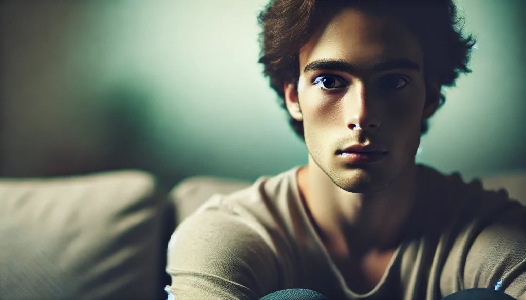 Emotionally disconnected person with a blank stare illustrating the brain dead feeling of cognitive and emotional numbness