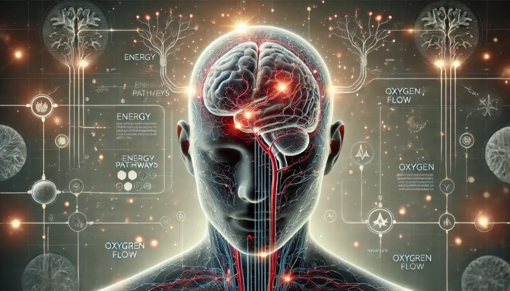 Visual representation of brain-body connection highlighting fatigue-related neural circuits and confusion and fatigue symptoms.