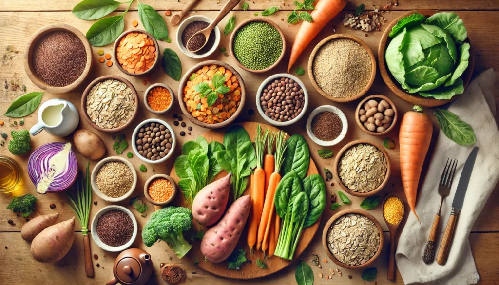 Healthy carb food choices like quinoa, lentils, and vegetables supporting clarity in answer to do carbs cause brain fog