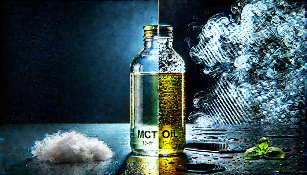 Clear comparison of fresh versus rancid MCT oil samples providing visual guidance on does MCT oil go bad changes.