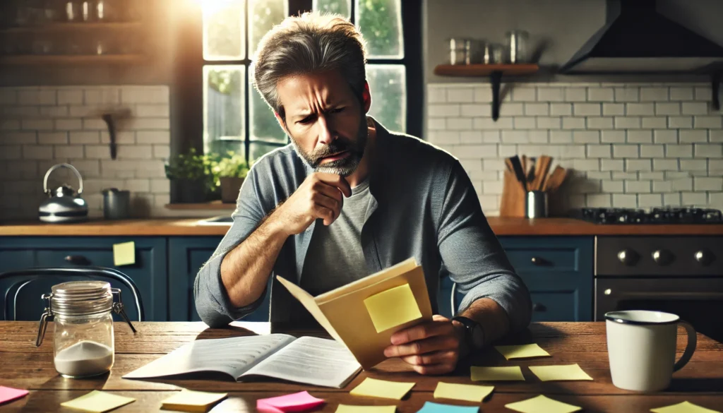 Middle-aged man struggling with early signs of memory loss linked to early diagnosis of dementia.