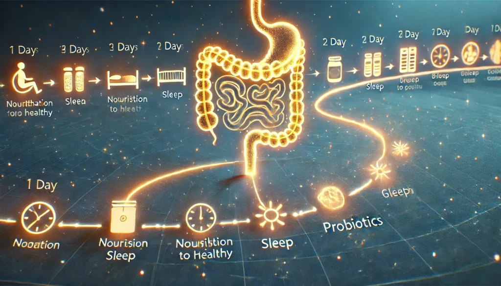 Conceptual timeline showing gut healing progress across 14 days to heal leaky gut in 2 weeks