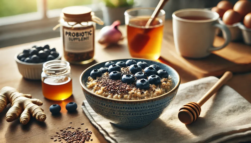 Bowl of gluten-free oatmeal with gut-healing toppings to support heal leaky gut in 2 weeks