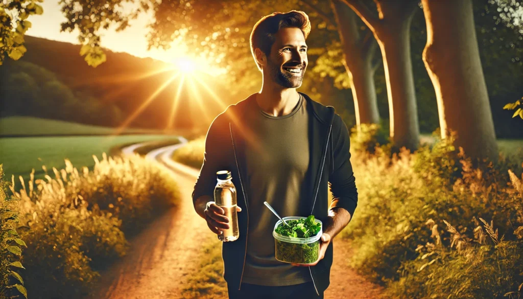 Vibrant person walking outside during sunset after completing a plan to heal leaky gut in 2 weeks