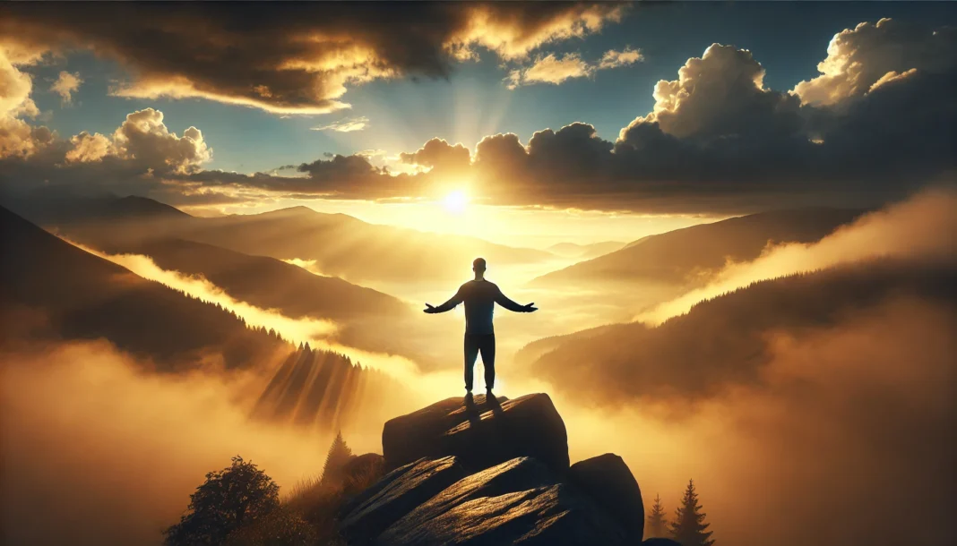 Person on a mountain at sunrise representing how do I fix my brain with natural clarity and healing.