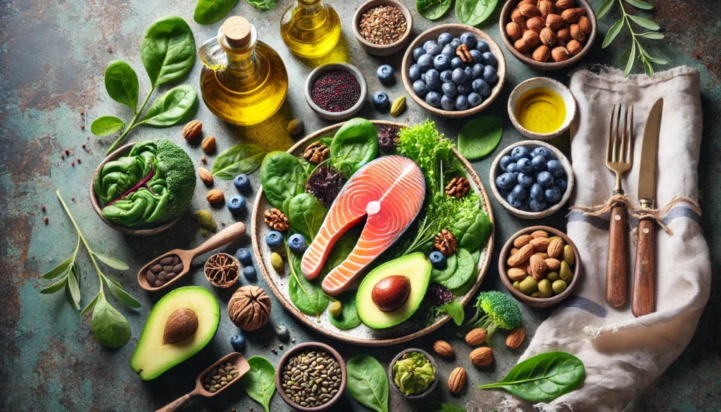 Nutrient-rich Mediterranean foods showing how do I fix my brain through diet.