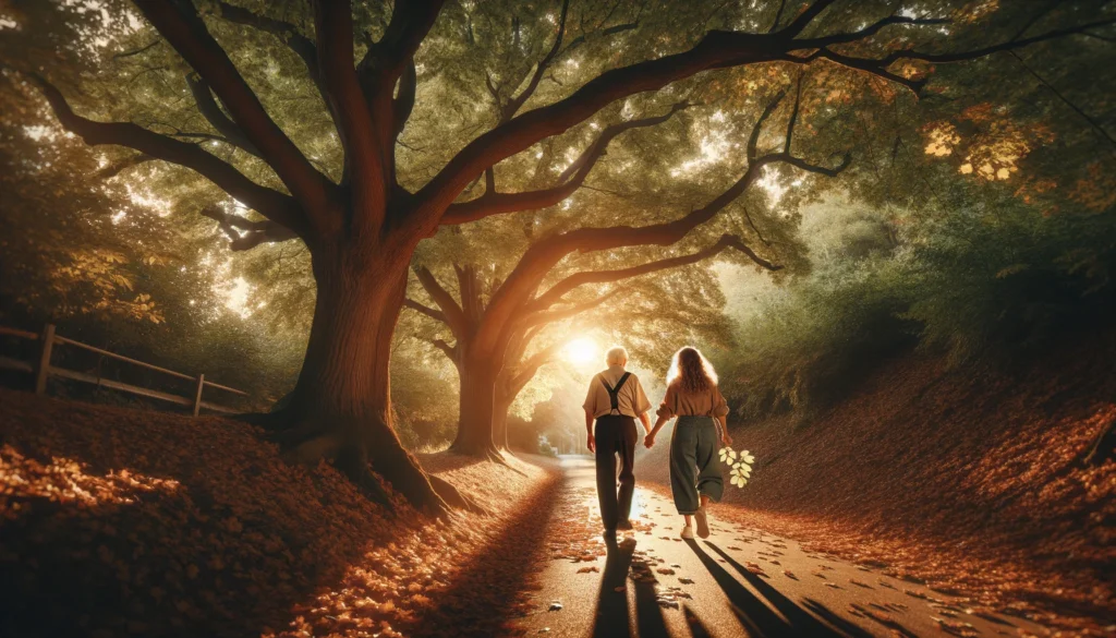 Elderly man walking with daughter in nature, reflecting hope amid how fast mild cognitive impairment progresses.