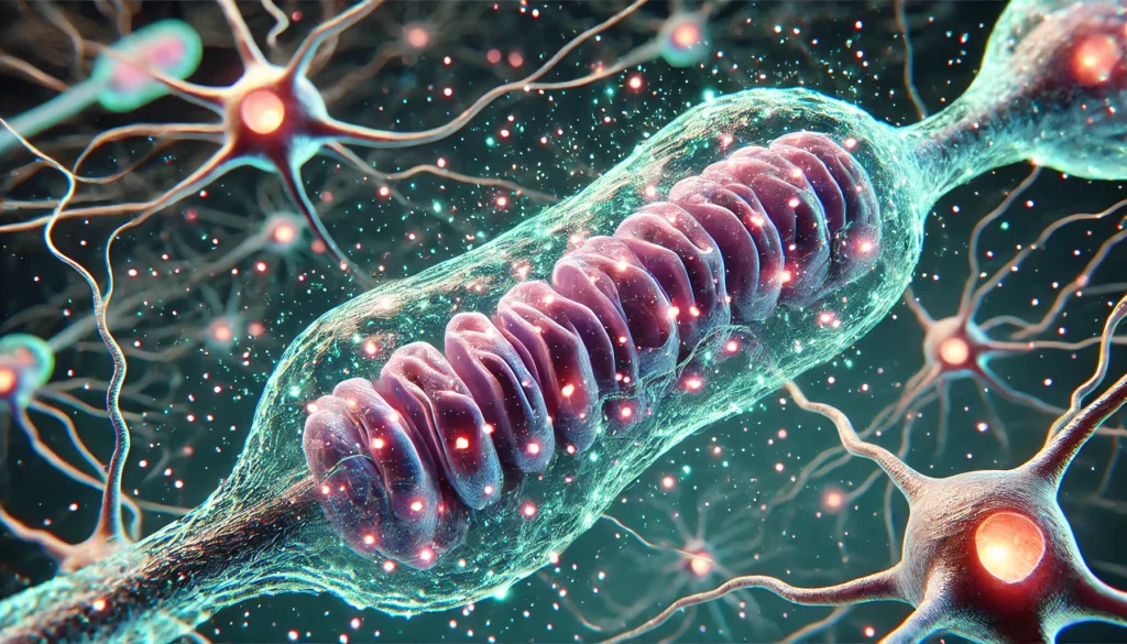 Mitochondria inside neurons generating ATP to power energy in the brain