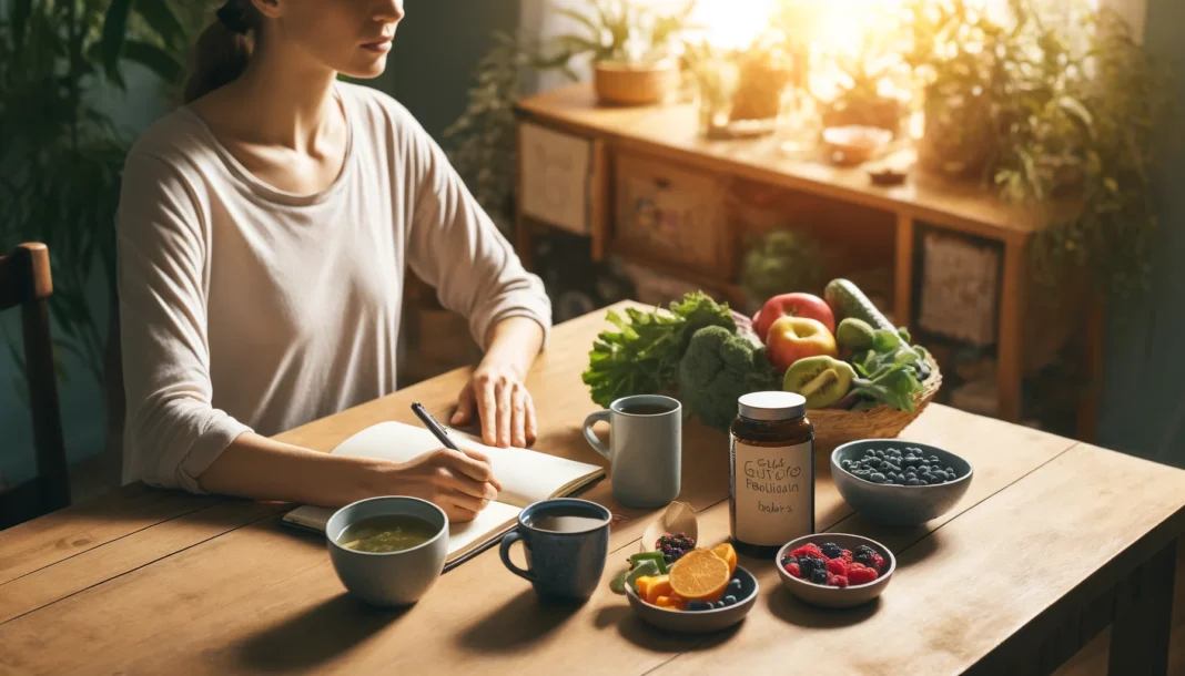 Person journaling gut healing plan with probiotics and gut-friendly foods to heal gut inflammation