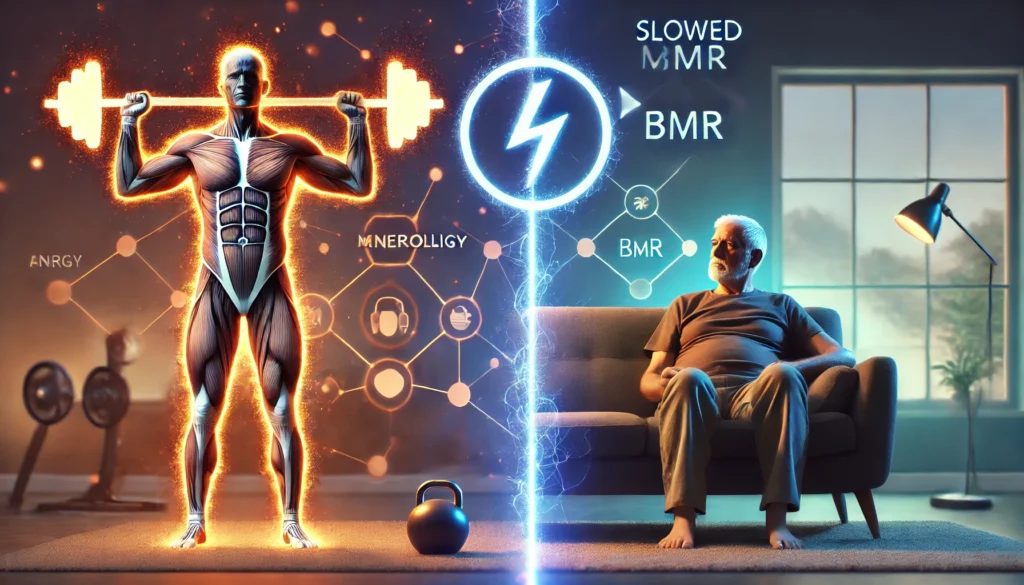 Contrast of young muscular individual and older sedentary person showing key factors in how to increase metabolism
