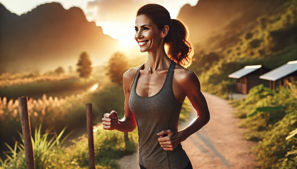 Woman jogging outdoors at sunrise showing vibrant energy and long-term success in how to increase metabolism