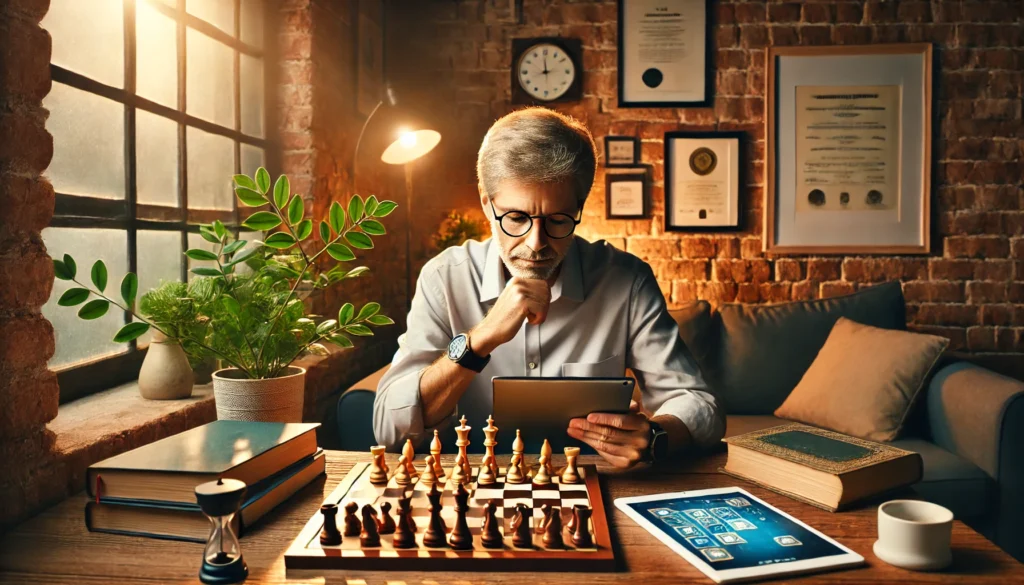 Brain training activities like puzzles and chess demonstrating how to stop cognitive decline via lifelong cognitive learning