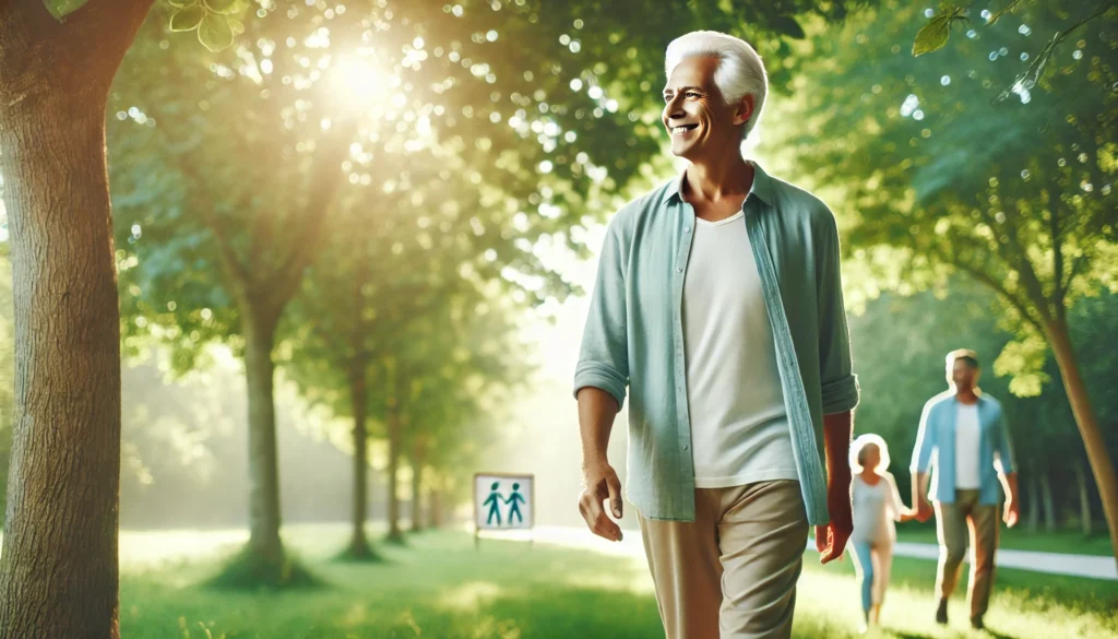 Older adult walking confidently in nature representing lifestyle success in how to stop cognitive decline