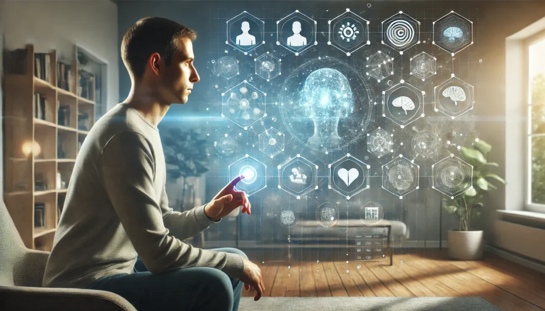 Person using a digital cognitive symptom checker at home to evaluate brain health.