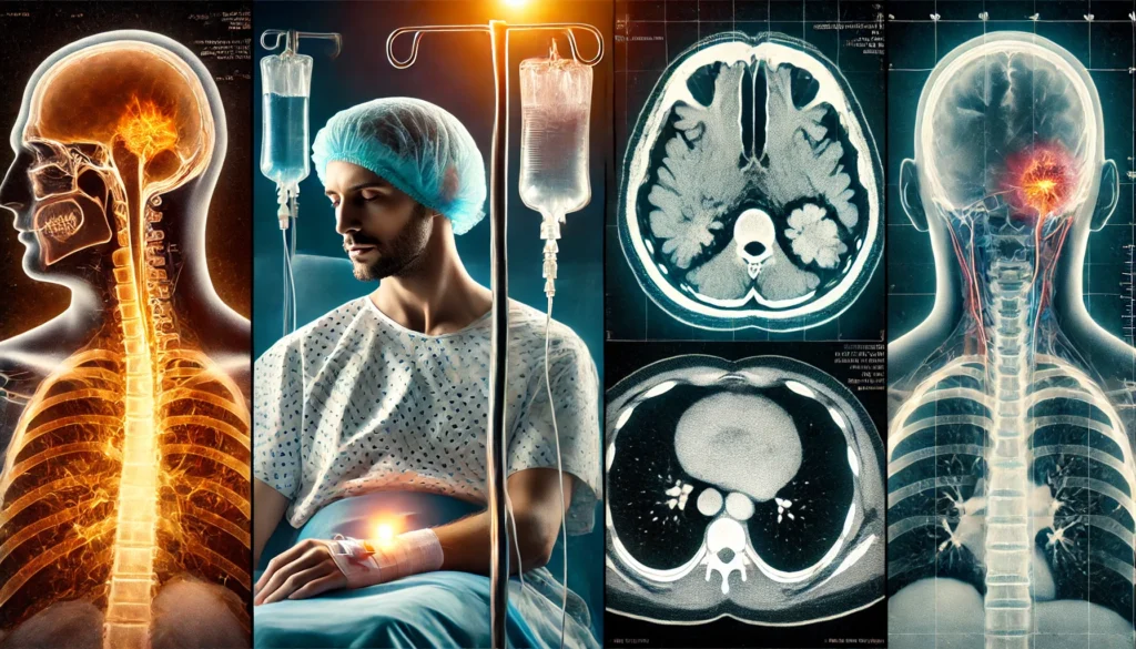Visual montage representing major causes of hypermetabolism including burns, cancer, thyroid overactivity, and brain trauma
