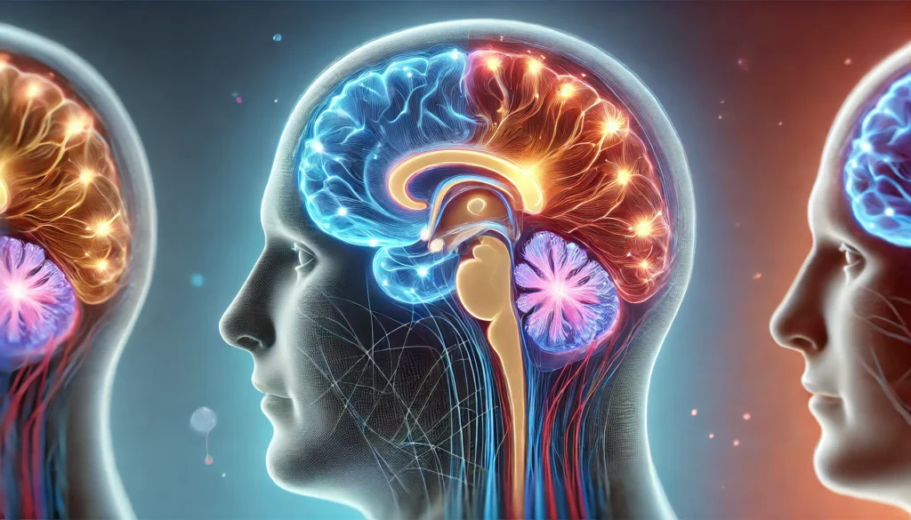 Scientific visual of brain regions linked to anxiety and early dementia symptoms including hippocampus and amygdala