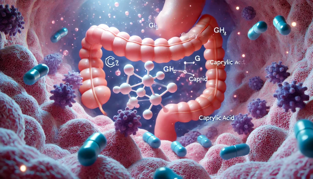Gut microbiome with yeast cells disrupted by MCT oil, supporting anti-yeast effects related to “is mct oil good for constipation