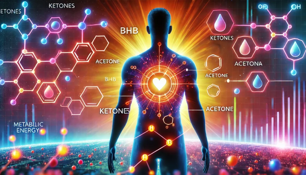 Conceptual image of human metabolism converting fat into ketones, highlighting the role of MCT oil and ketosis