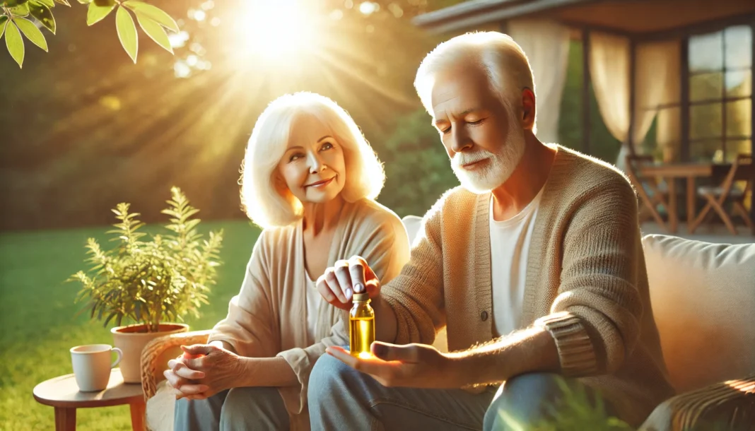 Elderly couple enjoying a peaceful moment with MCT oil for dementia support