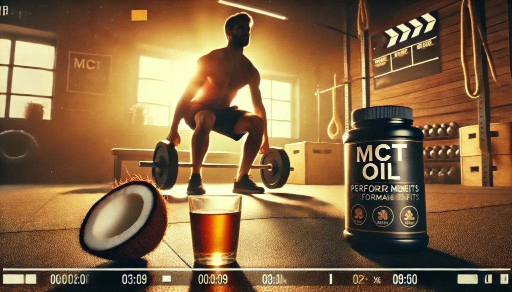 Fitness setting with MCT oil and coffee post-workout, representing metabolic and energy benefits of MCT oil vs coconut oil