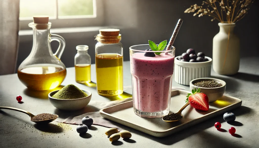 Morning smoothie with MCT polyphenols ingredients symbolizing cognitive and metabolic wellness