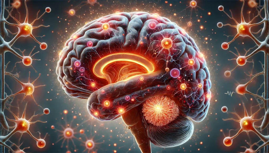 Medical brain rendering illustrating inflammation and oxidative stress in natural remedies for dementia