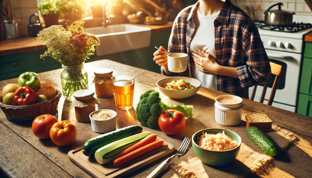 Person enjoying gut-friendly meal after managing stomach cramps and diarrhea through lifestyle changes