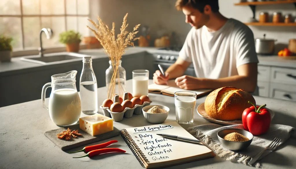 Digestive triggers for sudden uncontrollable diarrhea including dairy, gluten, and spicy food
