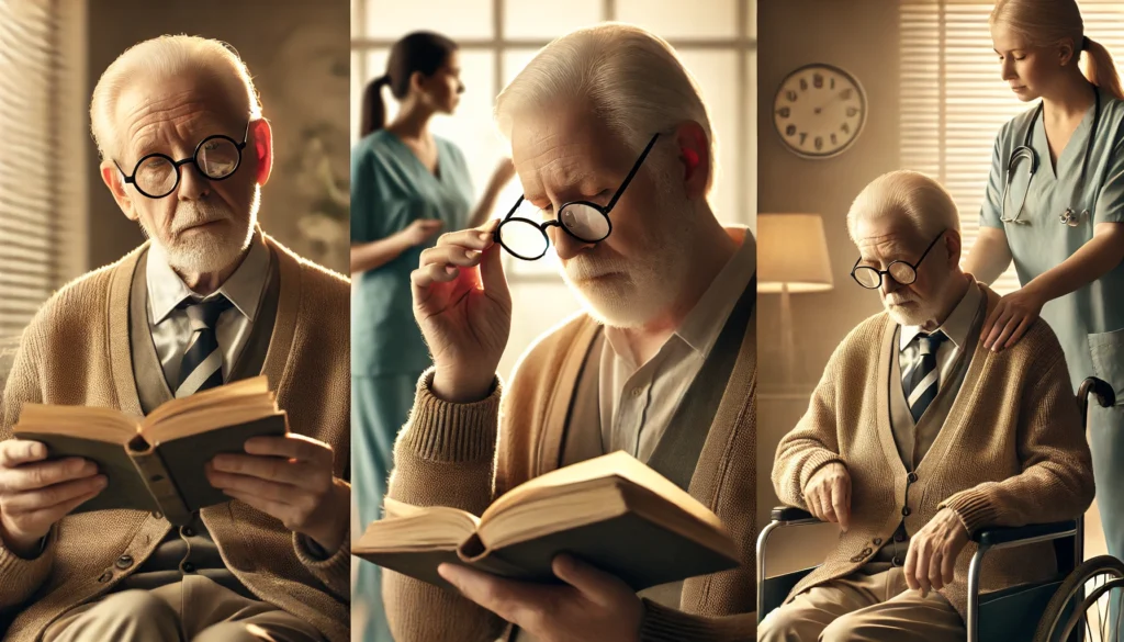 Visual progression from normal memory lapses to cognitive disorders in elderly individuals reflecting age related cognitive decline.