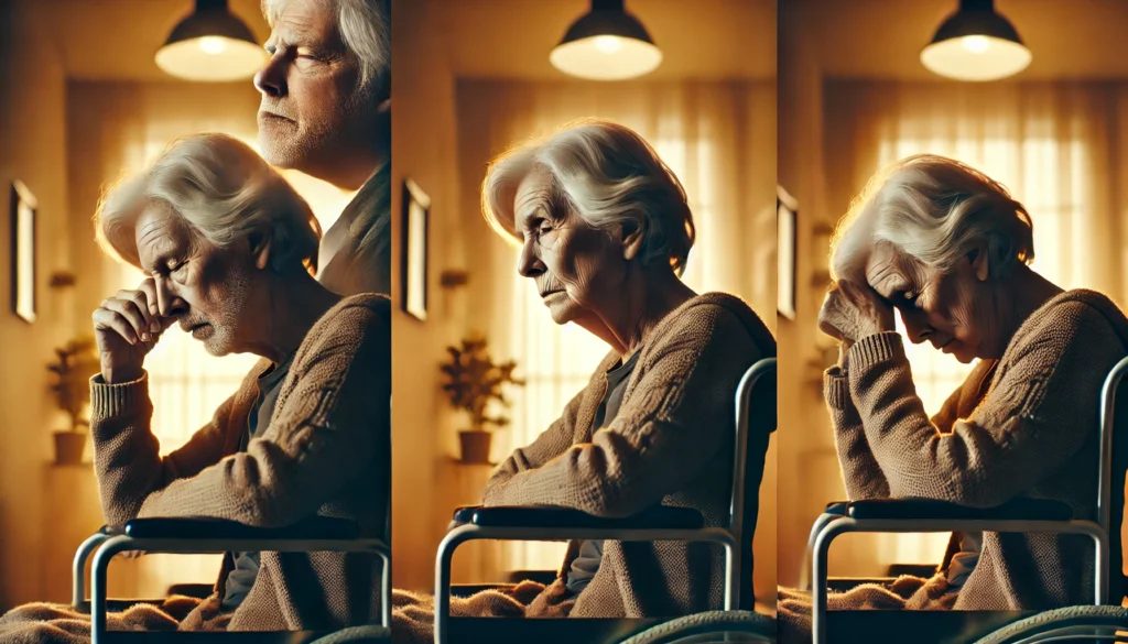 Progressive decline in a person experiencing neurocognitive problems from early confusion to late-stage dependence