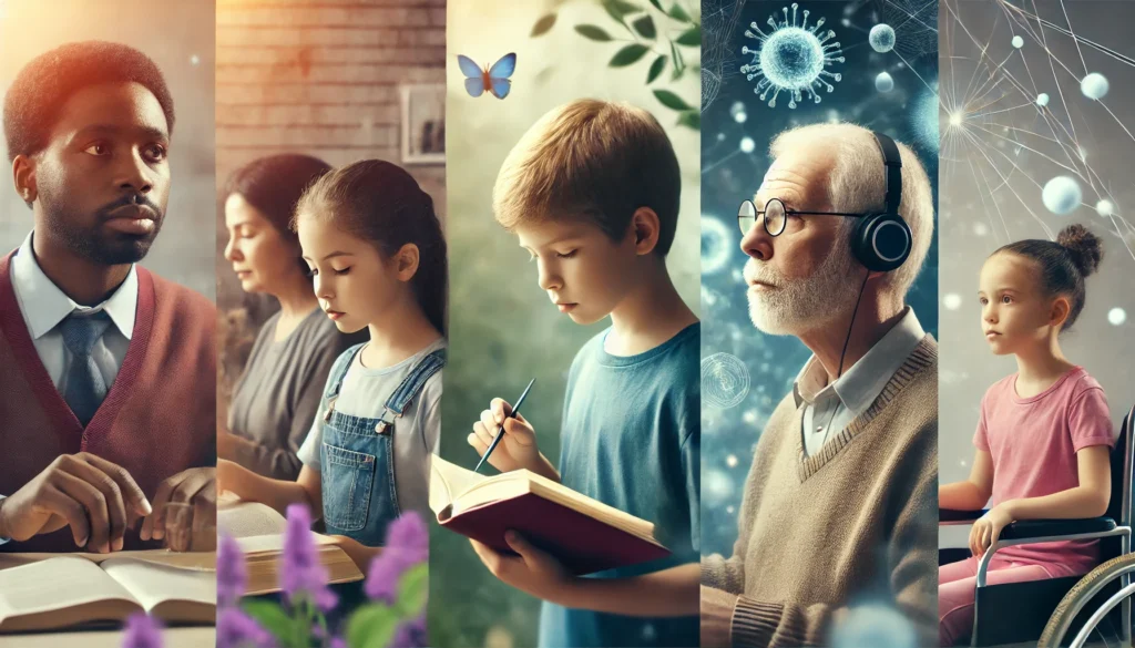 People of various ages illustrating the spectrum of what is a cognitive disability through real-life situations