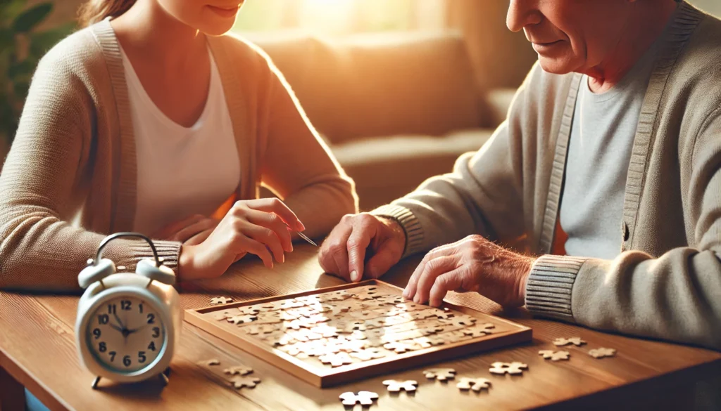 Cognitive therapy scene showing treatment for what is a cognitive disability through supportive caregiver interaction
