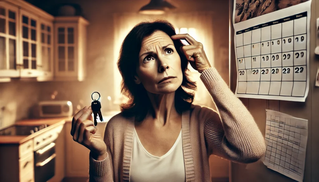 Confused woman showing early signs of what is the Alzheimer by forgetting time or daily tasks