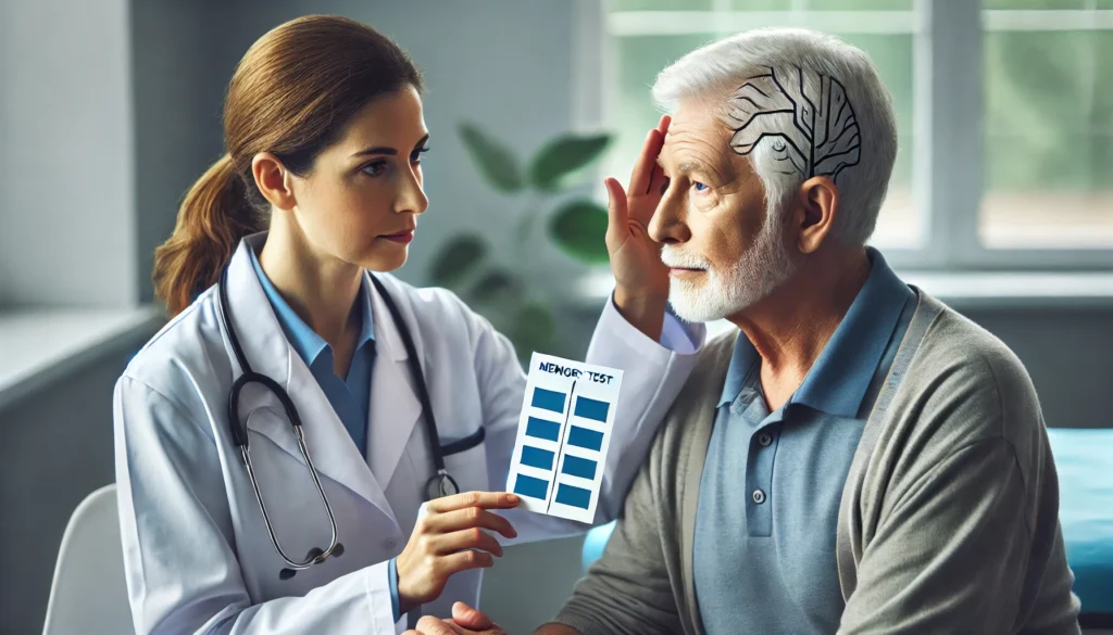 Early signs of dementia shown by an older adult appearing confused while holding car keys