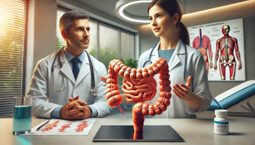 Side view anatomical diagram showing rectum and anal sphincter for why is my butt leaking