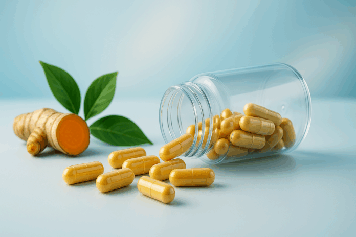 The Ultimate Guide to Choosing Boosted Pro Dietary Supplements for Smarter Daily Wellness Premium boosted pro dietary supplements spilling from a clear bottle next to turmeric root and green leaves on a clean blue background.